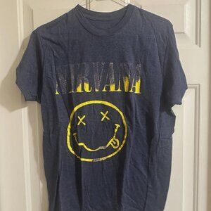 NIRVANA Smiley Face Mens Short Sleeve T-shirt Large Blue